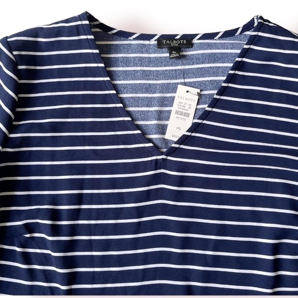Talbots Nautical Stripe Shirt Blouse Navy Blue White SP - Picture 5 of 12